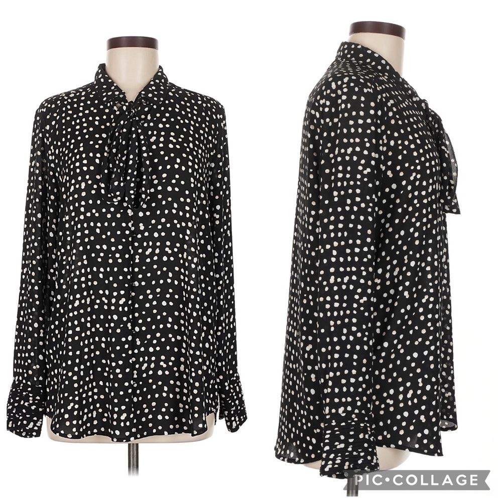 Banana Republic Black and White Polka Dot Blouse with Tie - small